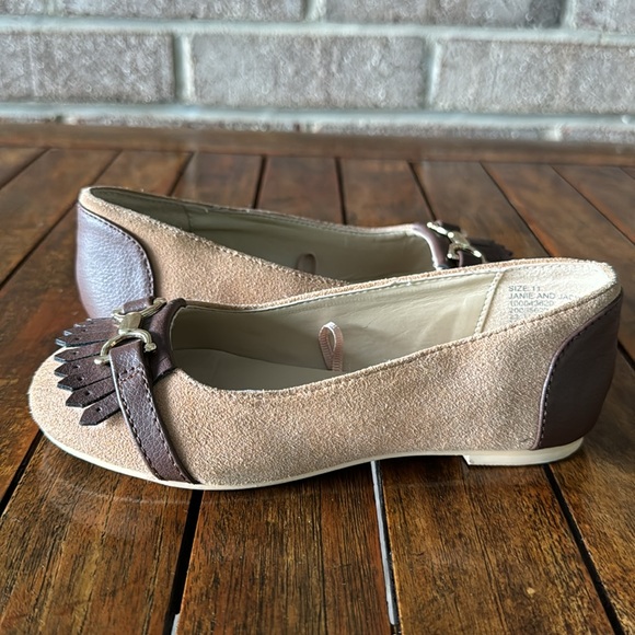 Janie and Jack Girls 11 Toddler Tan Suede with Brown Leather Accents - Picture 7 of 12